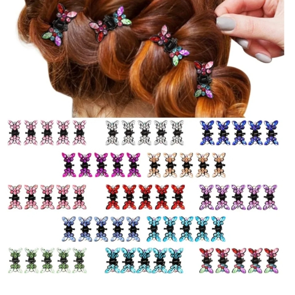 Mini rhinestone hairclips / butterfly jaw clips  Base/black  Qty: 5